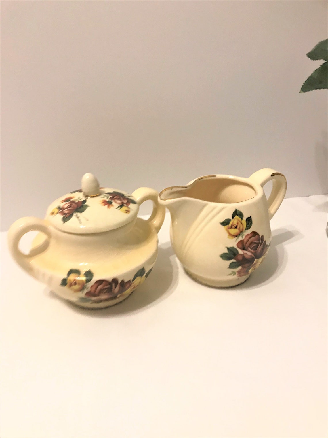 Sugar and Creamer Set Rustic Floral Kitchen Ceramic Sugar and Etsy