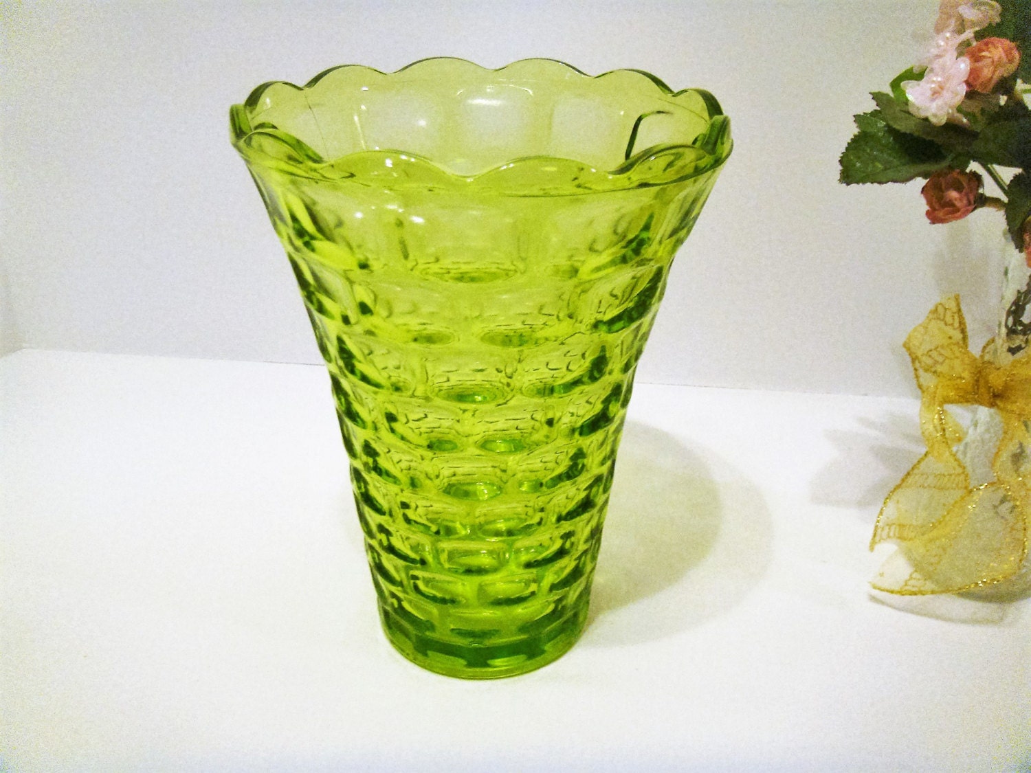Large Green Vase Celery Green Vase Tall Green Glass Vase Etsy