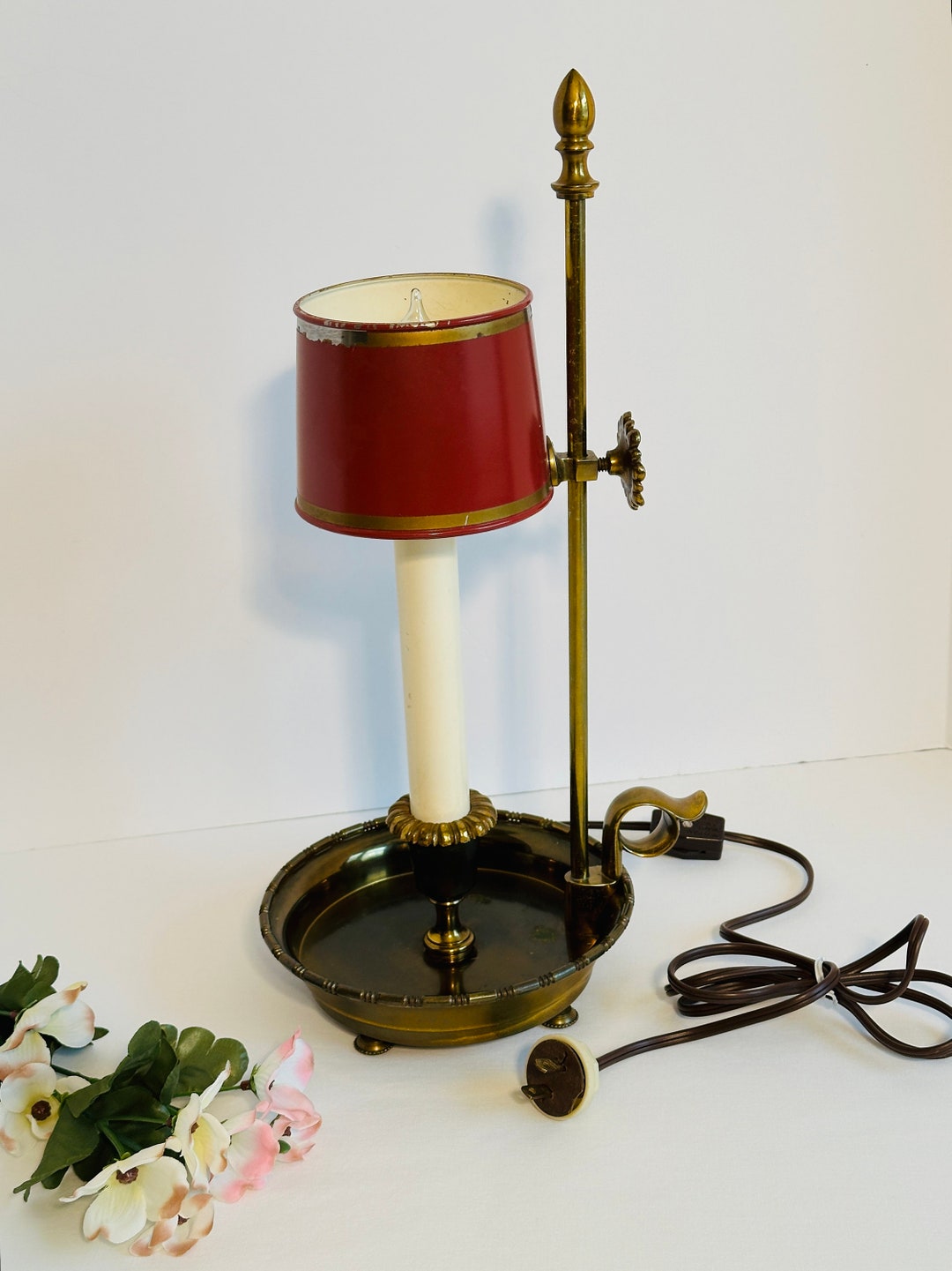 Brass Bronze Bouillotte Lamp Candle Stick Lamp Colonial Red Etsy