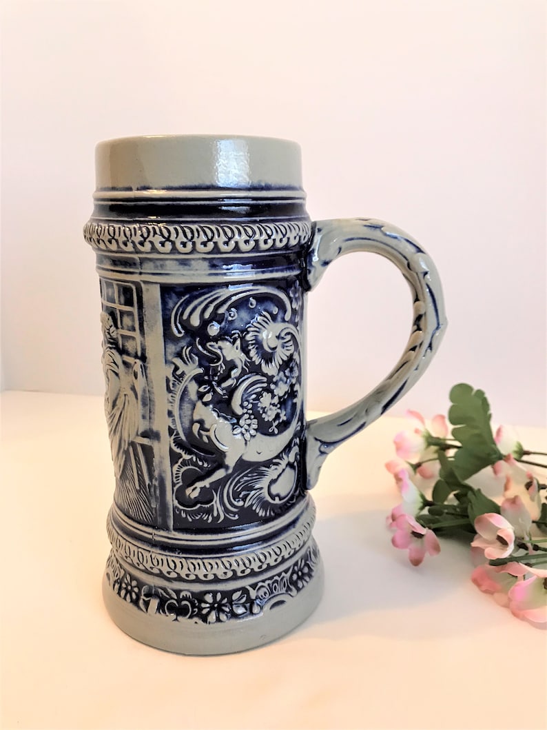 Large Beer Stein German Beer Stein Beer Mug Cobalt Blue Etsy