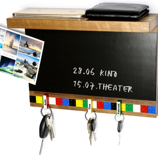 Key board walnut | Wood key rack with shelf | 6 keychains | Magnetic sheet + 2 magnets | SCHUBICA | different colors