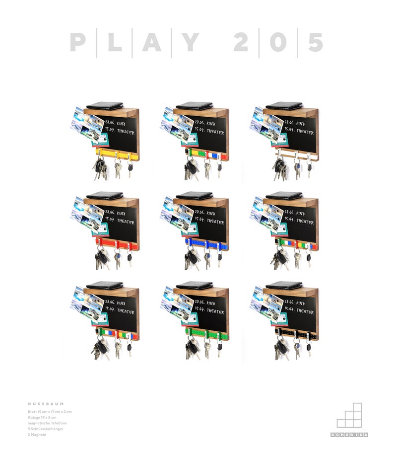 Toetsenbord walnoot Houten sleutelrek met plankje 5 sleutelhangers Magneetvel 2 magneten SCHUBICA verschillende kleuren afbeelding 9
