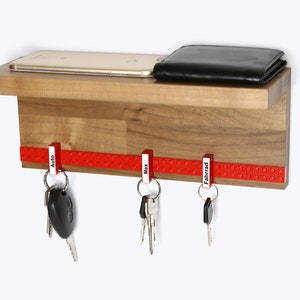 Key board wood Key rack walnut with shelf 6 keychains incl. screws dowels SCHUBICA different colors image 5