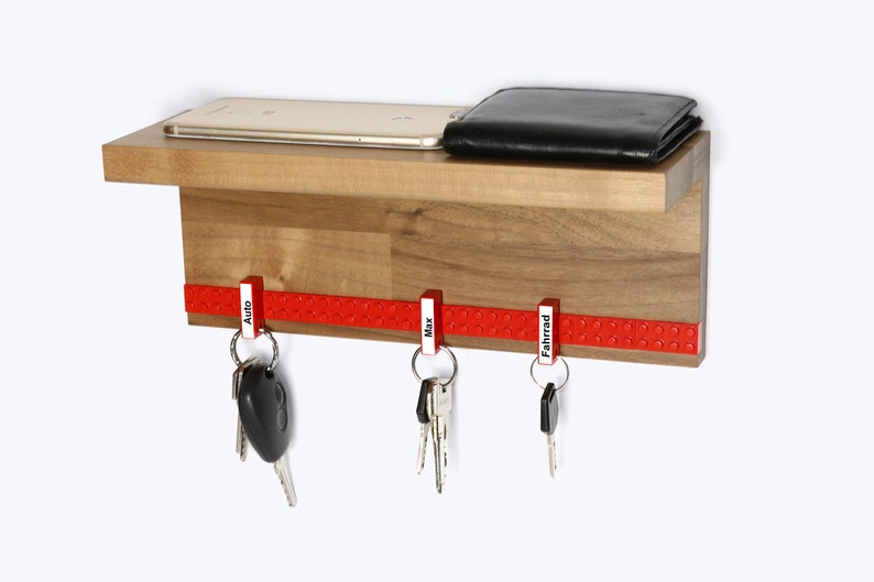 Key board wood Key rack walnut with shelf 6 keychains incl. screws dowels SCHUBICA different colors image 5