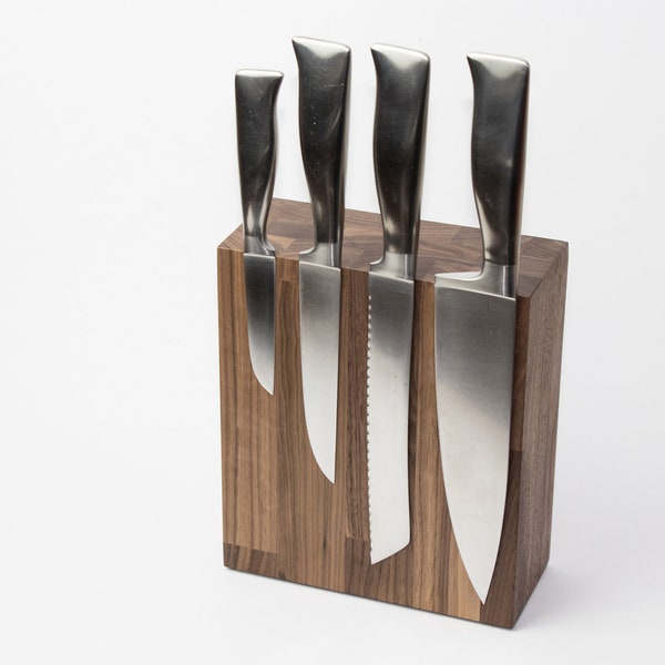 Knife block empty | Magnetic block up to 8 knives | wooden block magnetic | SCHUBICA BLOQ 701 | wood walnut | without knife | magnet