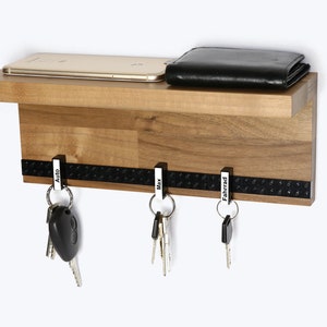 Key board wood Key rack walnut with shelf 6 keychains incl. screws dowels SCHUBICA different colors image 2