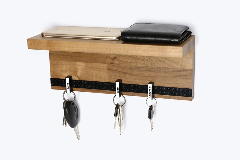 Key board wood Key rack walnut with shelf 6 keychains incl. screws dowels SCHUBICA different colors image 2