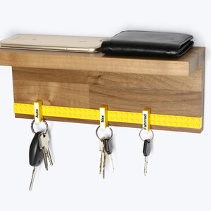 Key board wood Key rack walnut with shelf 6 keychains incl. screws dowels SCHUBICA different colors image 7