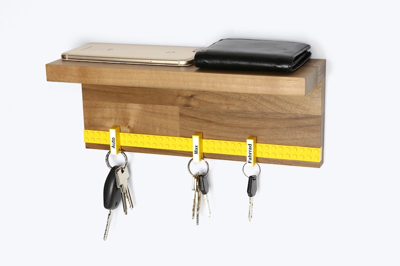 Key board wood Key rack walnut with shelf 6 keychains incl. screws dowels SCHUBICA different colors image 7