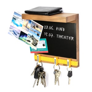 Clavier noyer Porte-clés en bois avec étagère 5 porte-clés Feuille magnétique 2 aimants SCHUBICA Couleurs différentes Jaune