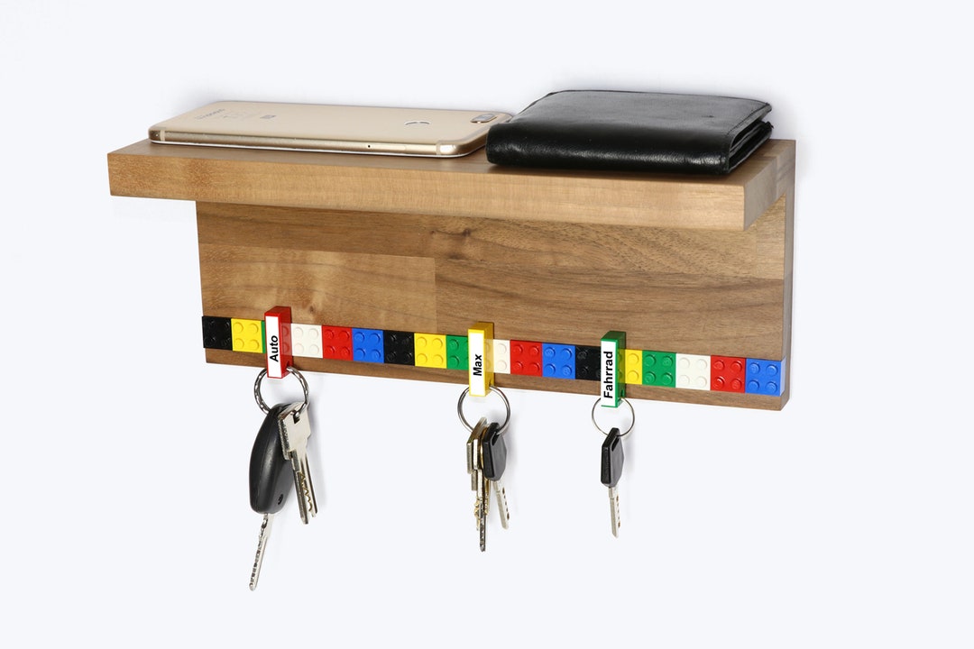 Key Board Wood Key Rack Walnut With Shelf 6 Keychains Incl. Screws