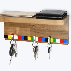 Key board wood Key rack walnut with shelf 6 keychains incl. screws dowels SCHUBICA different colors image 1