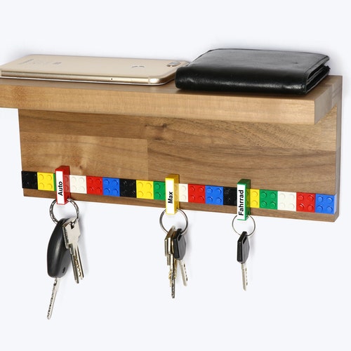 Key rack made of wood | Key rack made of walnut with storage | 6 key rings | incl. screws + dowels | SCHUBICA | various colors