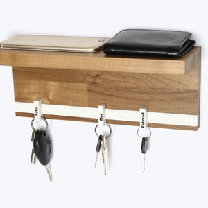 Key board wood Key rack walnut with shelf 6 keychains incl. screws dowels SCHUBICA different colors image 3