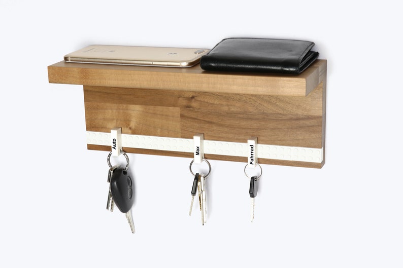 Key board wood Key rack walnut with shelf 6 keychains incl. screws dowels SCHUBICA different colors image 3