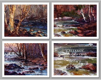 Creekside - Set of 6 NOTE CARDS - Watercolor Paintings by Linda Henry (NCWC064)
