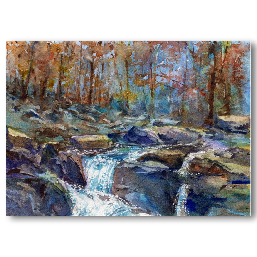 Waterfalls - Fine Art PRINT or Greeting CARD of a Watercolor by Linda ...