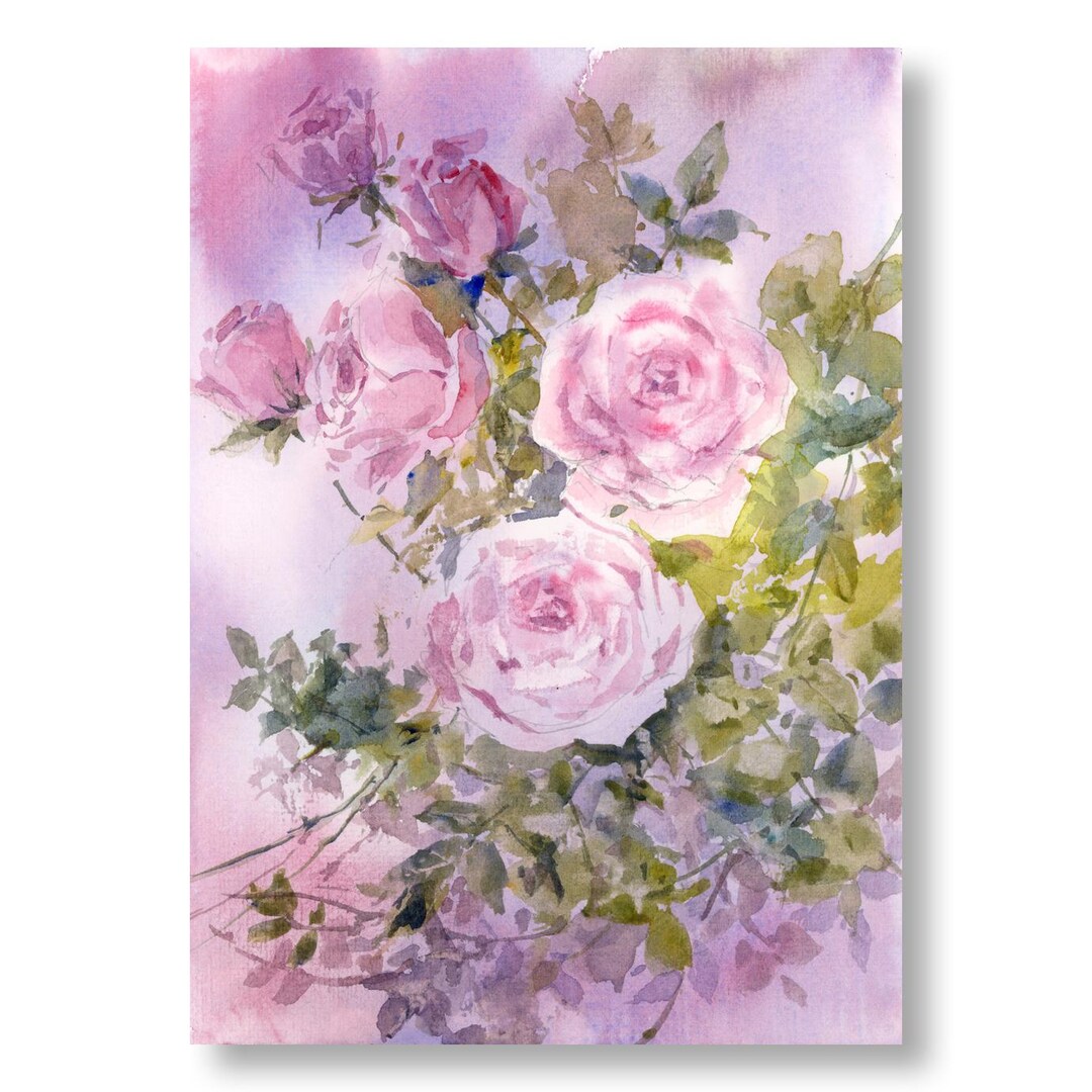 ORIGINAL WATERCOLOR FLORAL Painting of Pink Roses by Linda Henry - 5"x7 ...