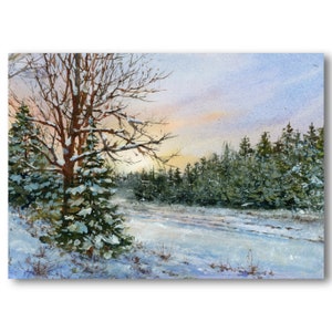 PRINT or Greeting CARD of a Winter Watercolor by Linda Henry - &quot;Dashing Through the Snow&quot; - Prints are Matted & Ready to Frame! (#675)