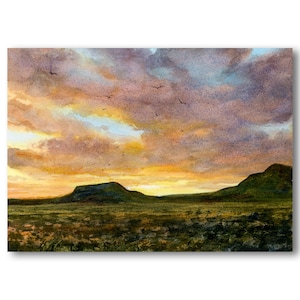 Southwest Art - Arizona Sunset - &quot;Leaving Tucson&quot; - GREETING CARD or PRINT with a custom-cut mat of a Watercolor by Linda Henry (#598)