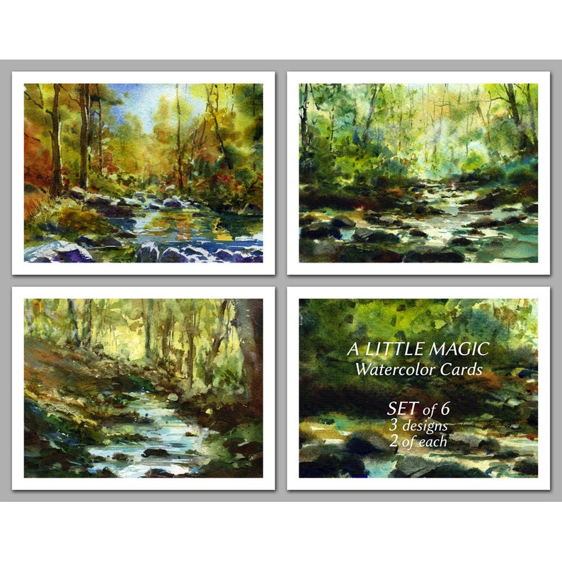 Spring Landscapes - Set of 6 NOTE CARDS - "a Little Magic" - Watercolor ...