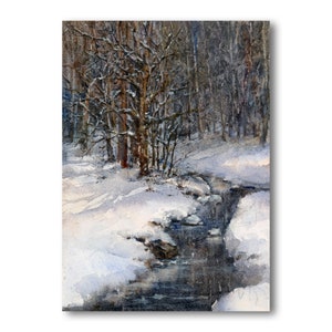 Winter snow scene &quot;Silent Snow&quot; - Print of a Watercolor by Linda Henry - Available in 2 sizes - Matted & Ready to Frame! Great Gift! (#867)
