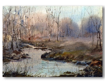 Serenity - WATERCOLOR PRINT of a Painting by Linda Henry - Includes a Custom-cut Mat - Ready to Frame - Fall Decor (#206)