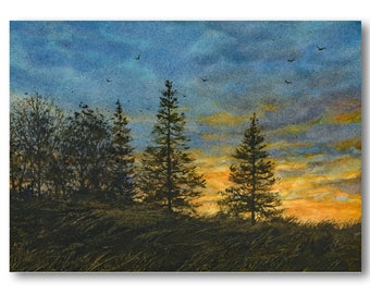 Sunset Landscape - FINE ART PRINT of a Watercolor Painting by Linda Henry - Available in 2 sizes - Matted & Ready to Frame (#708)