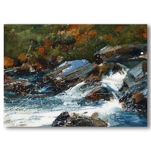Dancing Waters - ORIGINAL WATERCOLOR Painting by Linda Henry - 5&quot;x 7&quot;  Miniature Art Card - Ready to Frame with a free White Mat (#291)
