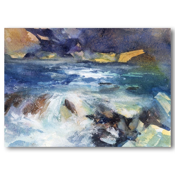 ORIGINAL WATERCOLOR entitled "Ever Changing" by Linda Henry - Miniature Watercolor - 5"x 7" - Ready to Frame with a free White Mat (#433)