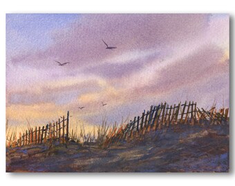New Jersey Shore - "Last Light" - PRINT or CARD of a Watercolor Painting by Linda Henry - Prints are custom matted & ready to frame (#294)