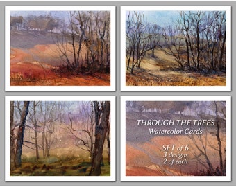 Through the Trees - Set of 6 NOTE CARDS - Watercolor Paintings by Linda Henry (NCWC069)