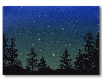 Perseid Meteor Shower on a Summer Night - FINE ART PRINT of a Watercolor by Linda Henry - Comes in 2 sizes - Matted & Ready to frame (#523)