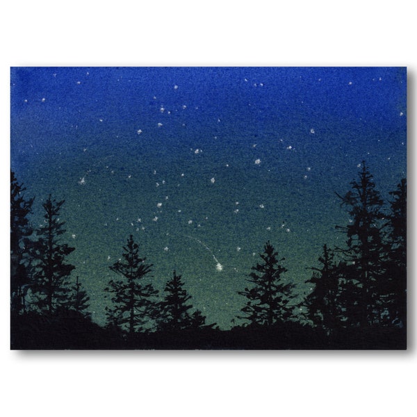 Perseid Meteor Shower on a Summer Night - FINE ART PRINT of a Watercolor by Linda Henry - Comes in 2 sizes - Matted & Ready to frame (#523)