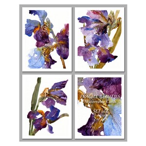 Mother's Day Gift Set of 6 NOTE CARDS Fragile Beauties Watercolor Paintings of Iris Flowers by Linda Henry NCWC091 image 1
