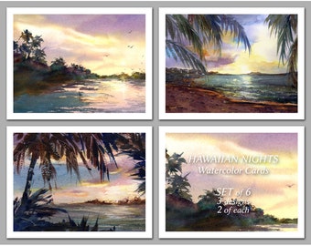 Hawaiian Nights - Set of 6 NOTE CARDS - Watercolor Paintings by Linda Henry (NCWC136)