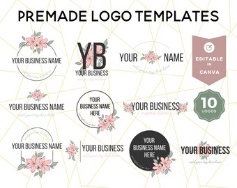 Canva Etsy Shop Premade Logo Template Kit, Editable, Small Business, Pink Floral Branding, Seller Template, Custom, Feminine, Modern MFC