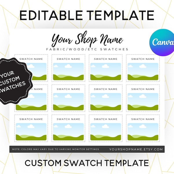 Custom Editable Color Chart Template for fabric, wood finishes, Small Business Owners and Etsy Shop Sellers Canva Template Business Tools