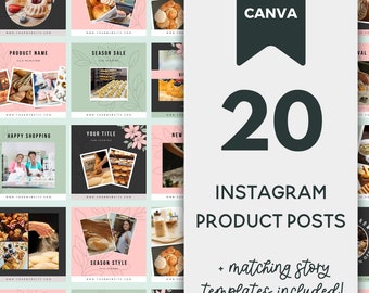 Product Business Instagram Templates Canva, posts and stories, pink floral branding, small business, entrepreneur, feminine, editable MFC