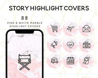 IG highlight covers for social media stories, pink and white marble, glam small business entrepreneur, content creator, instagram, icons