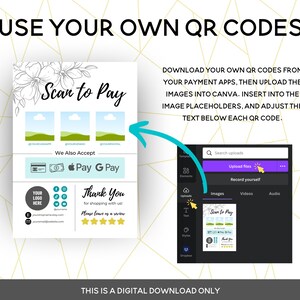 Scan to Pay QR Code Sign Template Printable for Paypal, Venmo, Cashapp ...