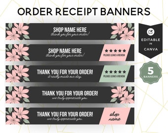 Canva Etsy Shop Order Receipt Banner Kit, Editable Template, Small Business, Pink Floral Branding, Seller Template, Custom, Feminine, MFC
