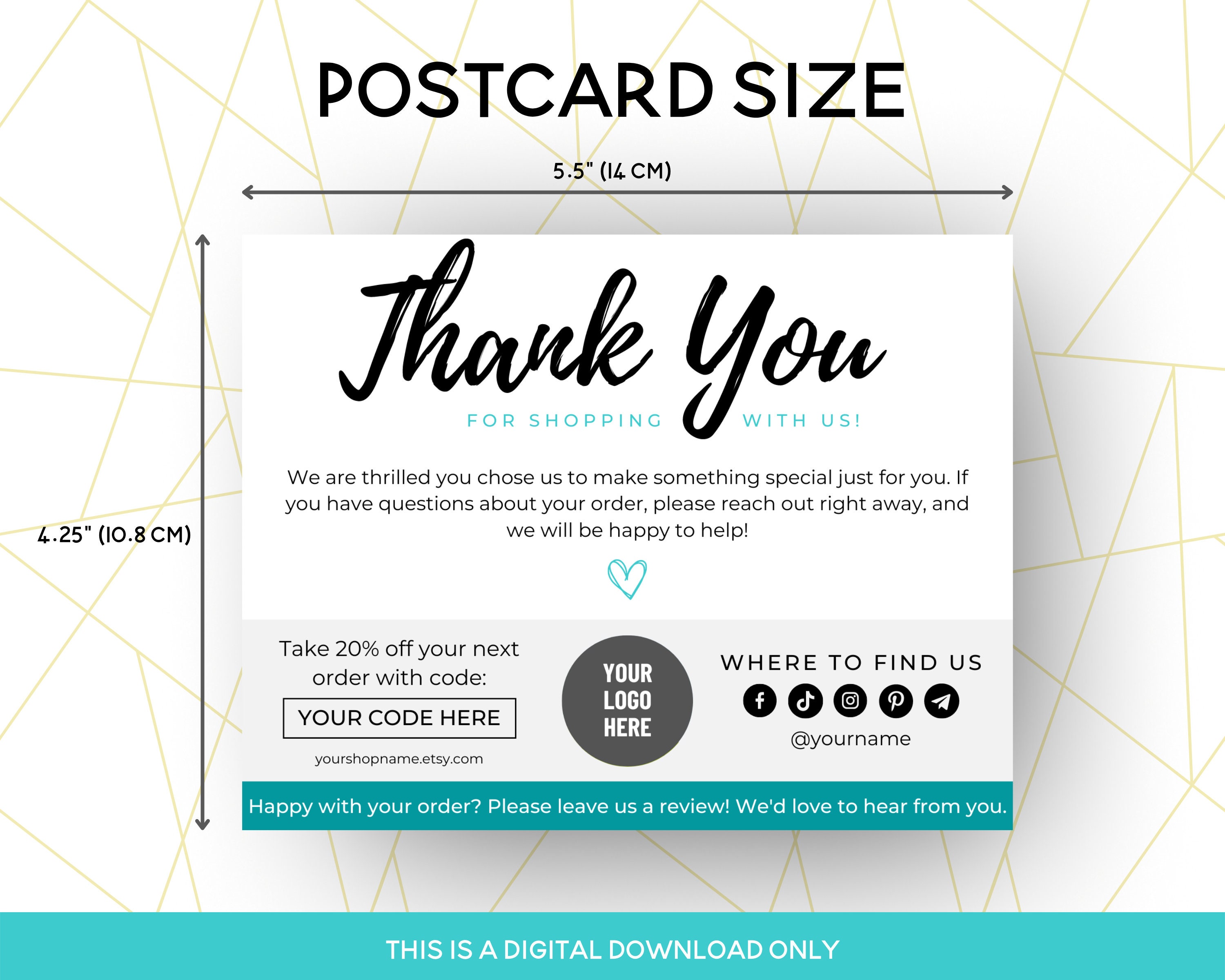 Editable in Canva Thank You Card Template for Printable Package Insert ...