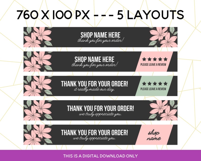 Canva Etsy Shop Order Receipt Banner Kit, Editable Template, Small ...