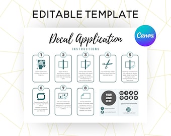 Decal Application Instructions Editable Template for Vinyl Decal Small Business Owners and Etsy Shop Sellers Canva Template Business Tools