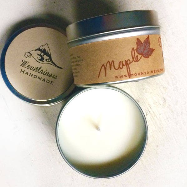 maple scented soy candle / natural  scented soy wax candle / vegan soy candles / handmade maple syrup maine made maple wedding favor