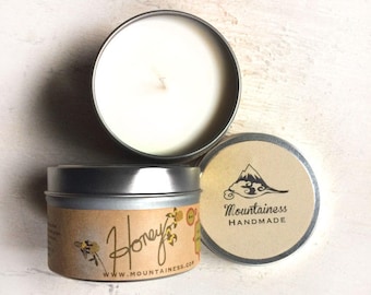 soy candles / honey scented candle / honey soy scented candle / candle tin / travel candle / candel / scented soy candle / fall candle fall
