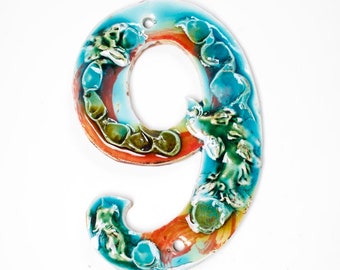 Handmade House Number (9) Coral Reef
