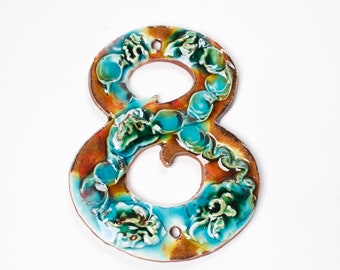 Ceramic Handmade House Number '8' Coral Reef