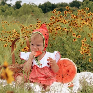 Watermelon Pixie PREORDER-Organic Cotton Spandex Newborn-5T Pixie Bonnet (May 29th-June 1st)